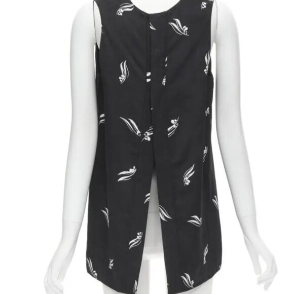 MARNI black white print crepe open split back sleeveless top - Picture 4 of 9